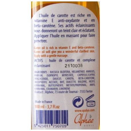 Opalya huile éclaircissante pour visage et corps ingrédients