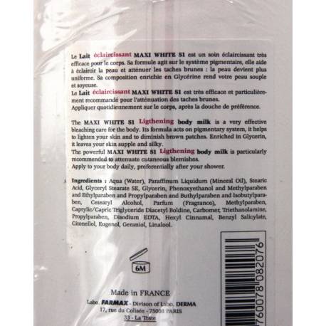 Maxi White S1 Lait Éclaircissant Formule Forte