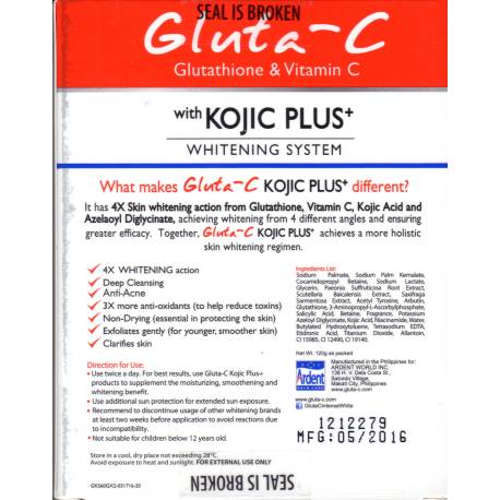 Gluta-C with Kojic plus whitening system face and body soap - savon éclaircissant