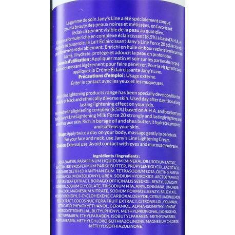jany's line lait eclaircissant aux A.H.A.extraits de busserole et l'huile de bourrache force 20 jany's line lait eclaircissant aux A.H.A.extraits de busserole et l'huile de bourrache force 20
